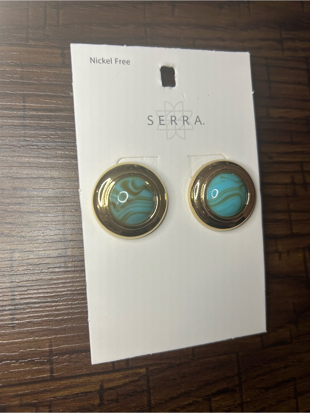 Serra Gold and Turquoise Swirl Round Stud Earrings